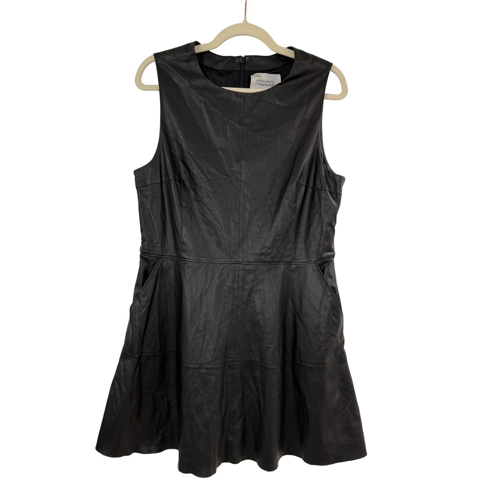 Mare Mare Faux Leather Dress Women Large Black Excellent Sleeveless Fit & Flare